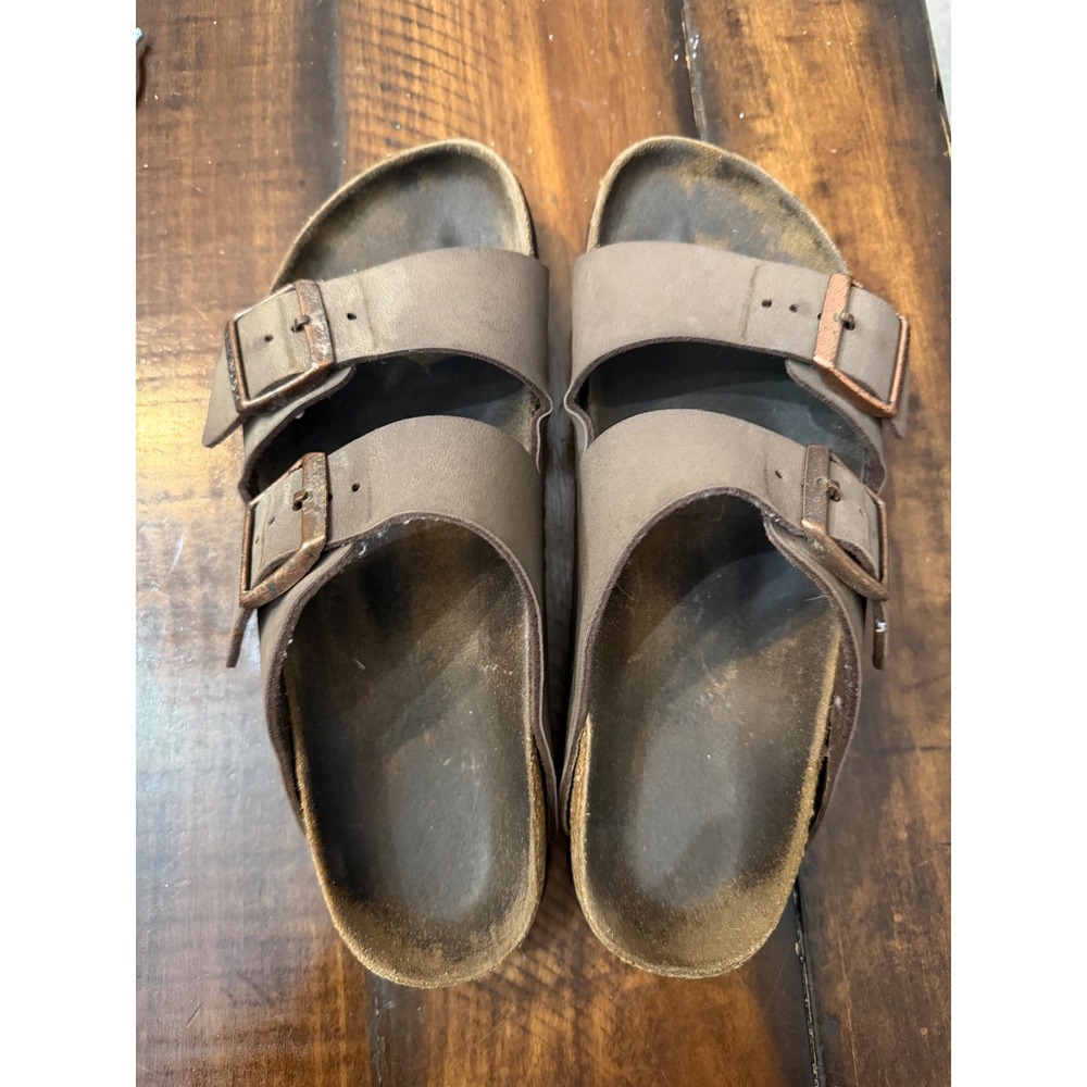 Birkenstock Arizona Mocha Brown Birkibuc Two Strap Buckle Sandals Women